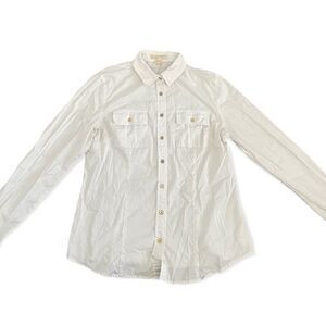 Michael kors white and gold button up long sleeve shirt women’s size medium B59